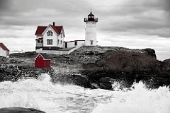 Stormy Seas Around Cape Neddick Lighthouse in Maine -BW